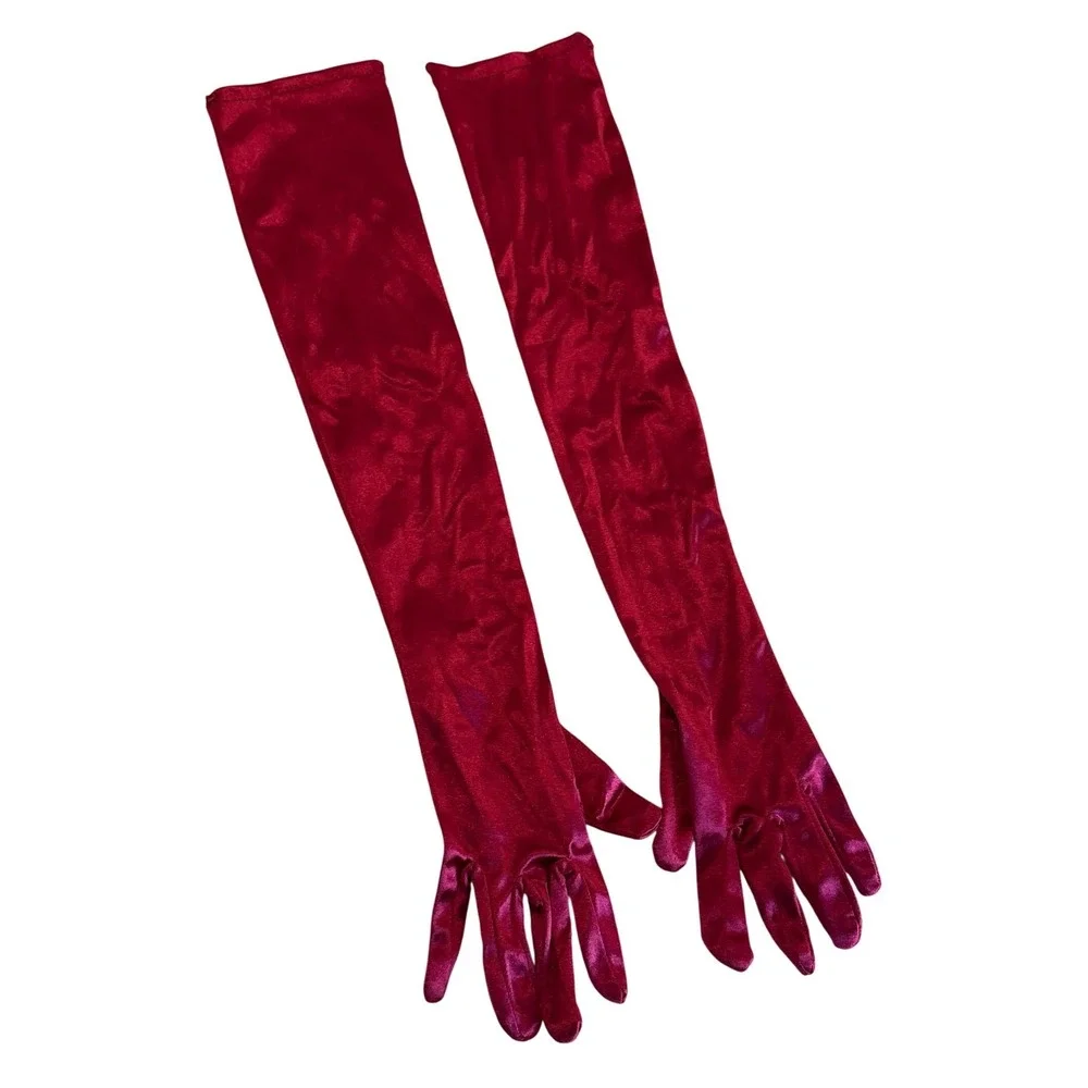 Red‎ Satin Opera Gloves Long Formal Costume Stretch Evening Gloves